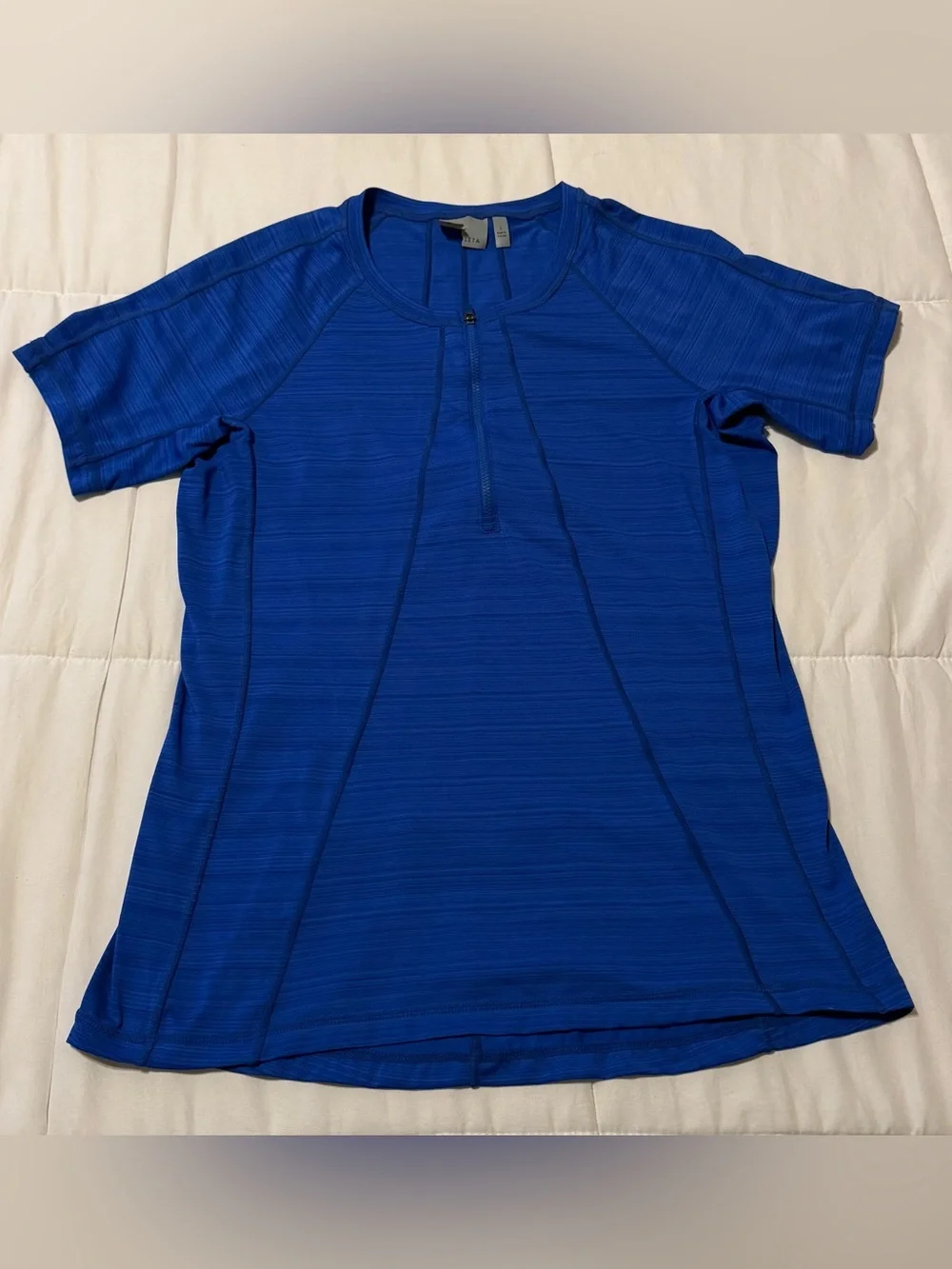 Athleta Royal Blue Short Sleeve Zip-Front Active Tee - Picture 2 of 5